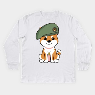 Green Beret orange dog Kids Long Sleeve T-Shirt